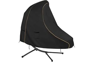 Bitubi 73 Inch Patio Hanging Chaise Lounge Cover - Classic Black 600D Tough Canvas Heavy Duty Waterproof Outdoor Curved Steel Hammock Chaise Lounge Chair Swing Cover