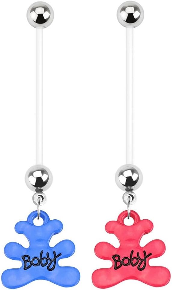 Lovepiercing Teddy Bear Pack of 2 Pregnancy Belly Button Navel Bars for Pregnant Women