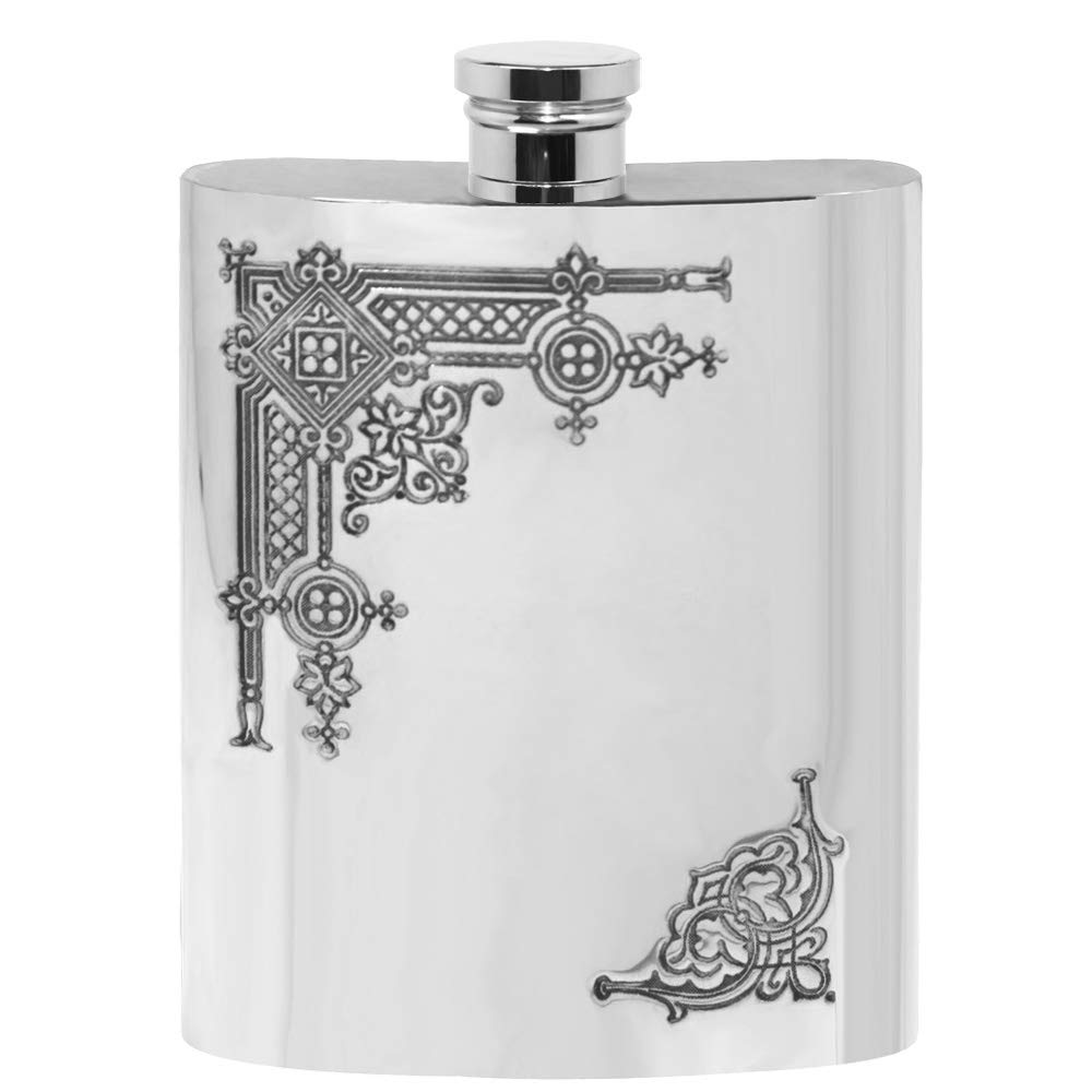 English Pewter Company SF263 6oz Gothic Pewter Hip Flask - Handmade in Sheffield, England