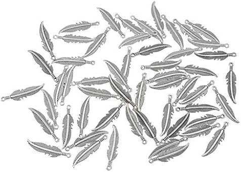 100pcs Indian Type Feather Appeal Pendant for DIY Key Chain Sweater Chain Bracelet Necklace Jewellery Making Findings(Vintage Silver Tone)