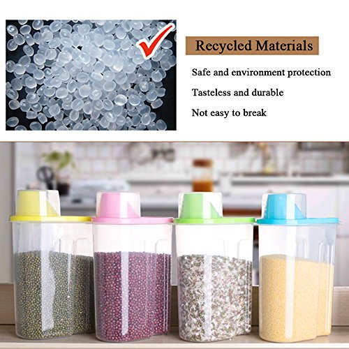 Cereal Container Food Storage Containers with Airtight Design Pour Spout Measuring Cup BPA-Free Dry Food Cereal Dispenser for Rice Snacks Dog Food Container (2 Pack)