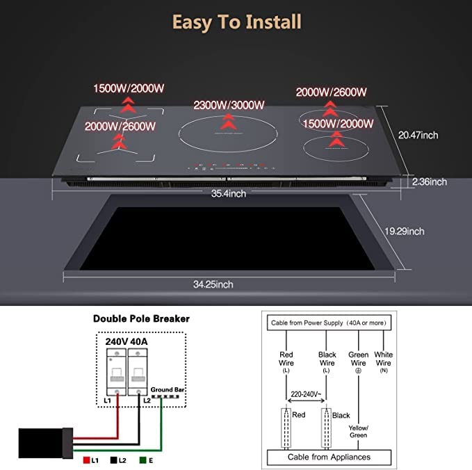 Electric Induction Cooktop, Builtin Induction Stove Top 36 Inch with 5