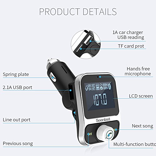 Seenlast Bluetooth FM Transmitter Wireless Radio Adapter Car Kit with 1.44 Inch Display and 3.1A Dual USB Car Charger MP3 Player