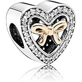 MiniJewelry Gold Bow Tie Love Heart Charm fits Pandora Charms Bracelets Sterling Silver Birthday Christmas