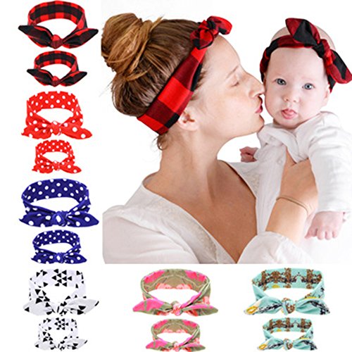 ZOONAI Parent Baby Girl Turban Headband Newborn Head Wrap Knotted Rabbit Headwear (Red Polkadot) - Thumbnail 4