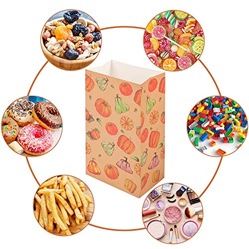 TOXOY Fall Theme Gift Bags, 18 PCS Thanksgiving Favor Bags with 18 Stickers Autumn Paper Bags Fall Treat Bags for Halloween Thanksgiving Party Favor