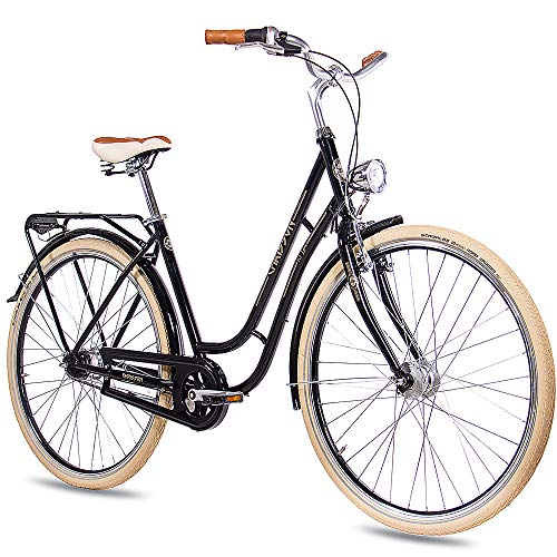 CHRISSON 28 Zoll Retro Citybike Damen - N Lady 7G schwarz - Damen-City-Fahrrad mit Shimano Nexus 7 Gang Nabenschaltung…