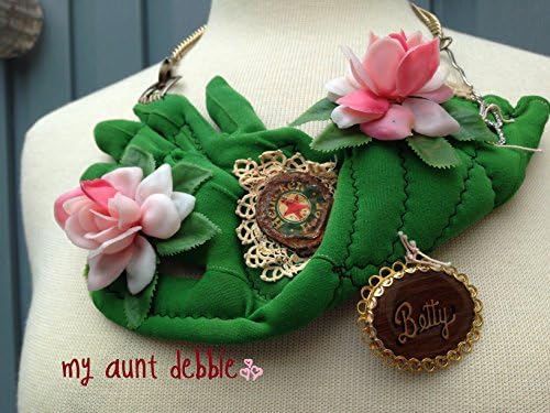Surrealist Statement Necklace Fiber Art pink and green necklace