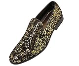 Amali Mens Black and Metallic Splatter Smoking Slippers, Slip On Nightclub Dress Shoes, Style Morris