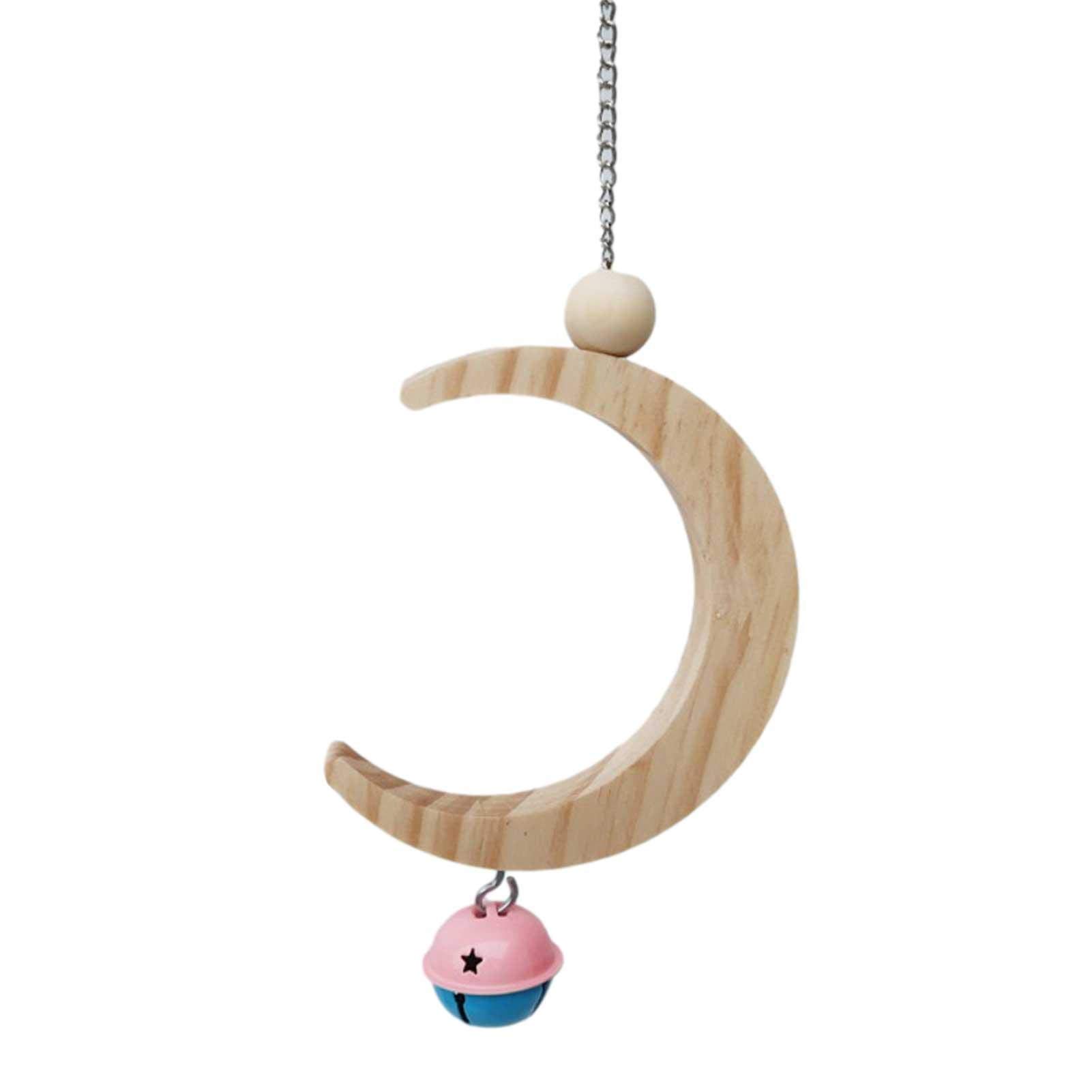 Prom-note Wood Perch Toy With Bells For Bird Parrot Budgie Parakeet Cockatiel Conure Lovebird Finch Canary Cockatoo African Grey Macaw Cage Stand Swing Parrot Moon-shaped Swing Wooden Molar Bell Toy