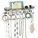 mDesign Steel Wall Mount Bedroom Closet Jewelry Storage Organizer Rack with 8 Hooks/Basket - Decorative Hanger Holder for Necklace, Bracelet, Belt, Accessories - Concerto Collection, Bronze