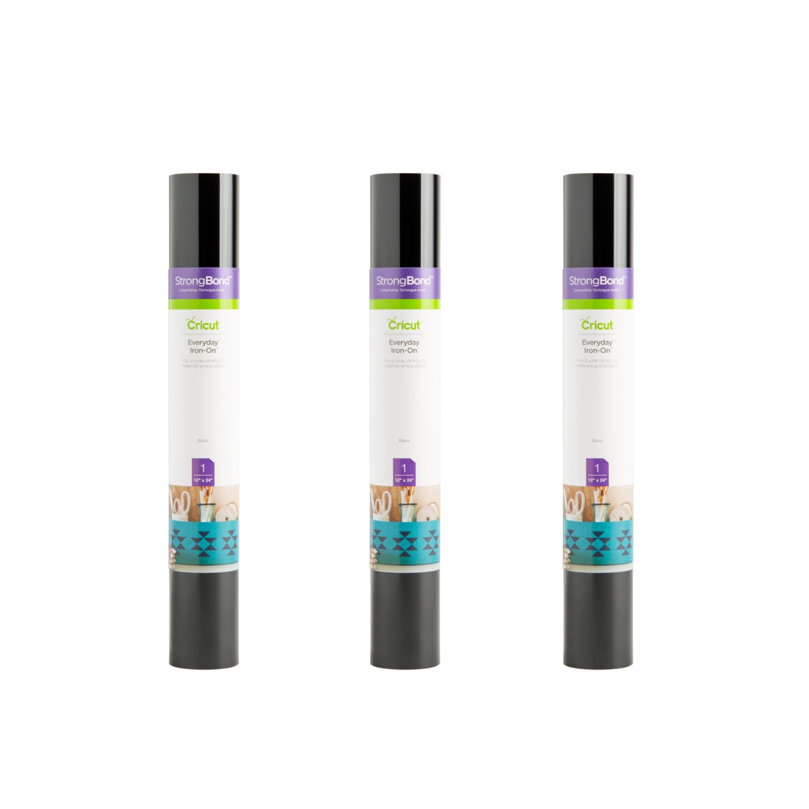 Cricut Everyday Iron-On, Black - 6ft (3-Pack of 2ft Rolls) - Heat Transfer Vinyl, Compatible with Cricut Maker/Explore Machines