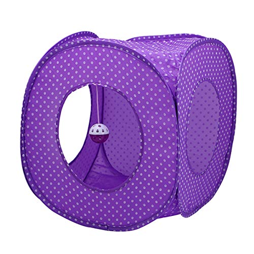 Cat Play Tent Instant Pop-up Sleep Cube Toy with a Hanging Bell Ball Built in Polyester Fabric Portable and Foldable Design for Cats,Kittens,Puppies and Small Animals (Purple)