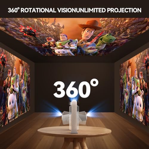 AOC Smart Projector Native 1080P 4K Support, 15000 Lumens, Android 13, WiFi 6 BT 5.2, Auto Focus & Keystone Portable Outdoor Projector, 360° Rotatable Projector with Built-in Apps & Dual Speakers