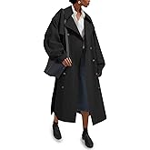Tankaneo Womens Double Breasted Long Trench Coat Oversized Classic Lapel Belted Overcoat