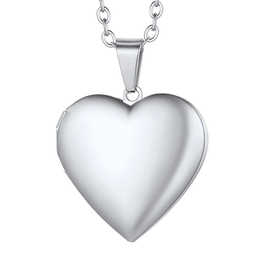 Suplight Stainless Steel Love Heart Shaped Locket, Polished Simple Locket Necklace That Holds Pictures, BFF Best Friends Photo Pendant Locket with Chain 20 inch for Women Girls