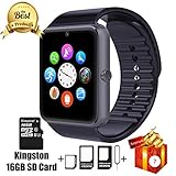 Jderv Smart Watch GT08 Bluetooth with 16GB SD Card and SIM Card Slot for Android Samsung HTC Sony LG HUAWEI ZTE OPPO XIAOMI and iPhone Smartphones (Black)