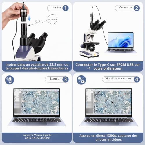 SWIFT SW350T Trinocular Compound Microscope, 40X-2500X Magnification, Siedentopf Head, Search Level, Two-Layer Mechanical Scene, 1.3MP Camera and Software, Windows and Windows Compatible