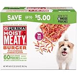 Purina Moist & Meaty Burger With Cheddar Cheese Flavor Adult Dry Dog Food (Burger with Cheddar Cheese Flavor, 6 oz. Pouch, 1 Box of 60 Pouches)