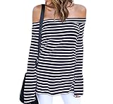 ZJCT Women's Off Shoulder Belled Long Sleeves Striped Shirts Casual Juniors Top NavyStripes XL
