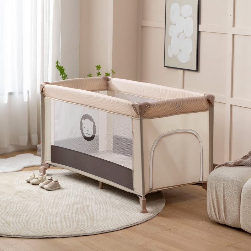 Ssonlun 2 In 1 Baby Crib, Portable Playard, Baby Cot Foldable Travel Bed Playpen, Travel Crib Nursery Center for Infant with Comfortable Mattress and Carry Bag
