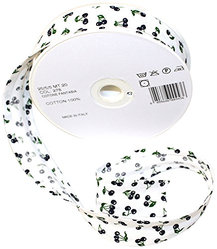 Inastri 25/5/5 mm Cotton Bias Binding 'Cherries' Black/White
