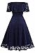 Changuan Women's Vintage Floral Lace Off Shoulder A-Line Cocktail Party Swing Dress Navy-Medium