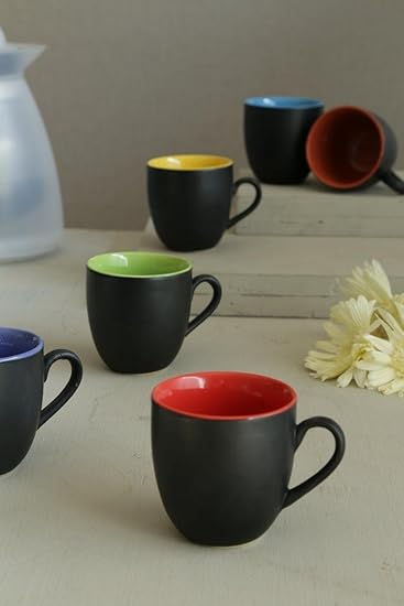 Kittens Black Matt Finish Multicolor Cups (Set of 6)