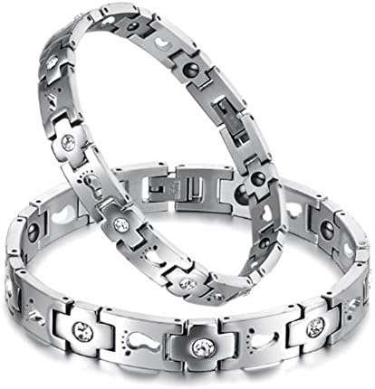 Bystar New Fashion Footprint Inlay Health Care Magnetic Stone&cz Stone Anti-radiation&fatigue Titanium Stainless Steel Couple's/women's/men's Bracelets Bangles Best Gift! (One Pair)
