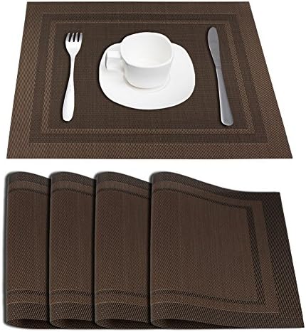 Placemats Dining Table Mat Vinyl Placemats Kitchen Placemats Set Wipeable Heat-resistant PVC (brown)