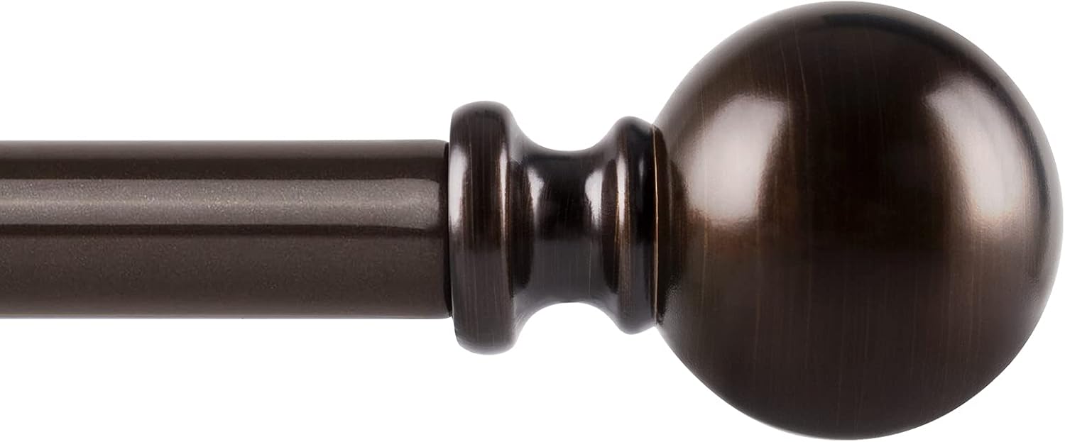 Window Treatment Hardware - KAMANINA 3/4 Inch Curtain Rod Telescoping Single Drapery Rod 48 to 86 Inches (4-7.2 Feet), Bronze Curtain Rods for Windows, Round Finials