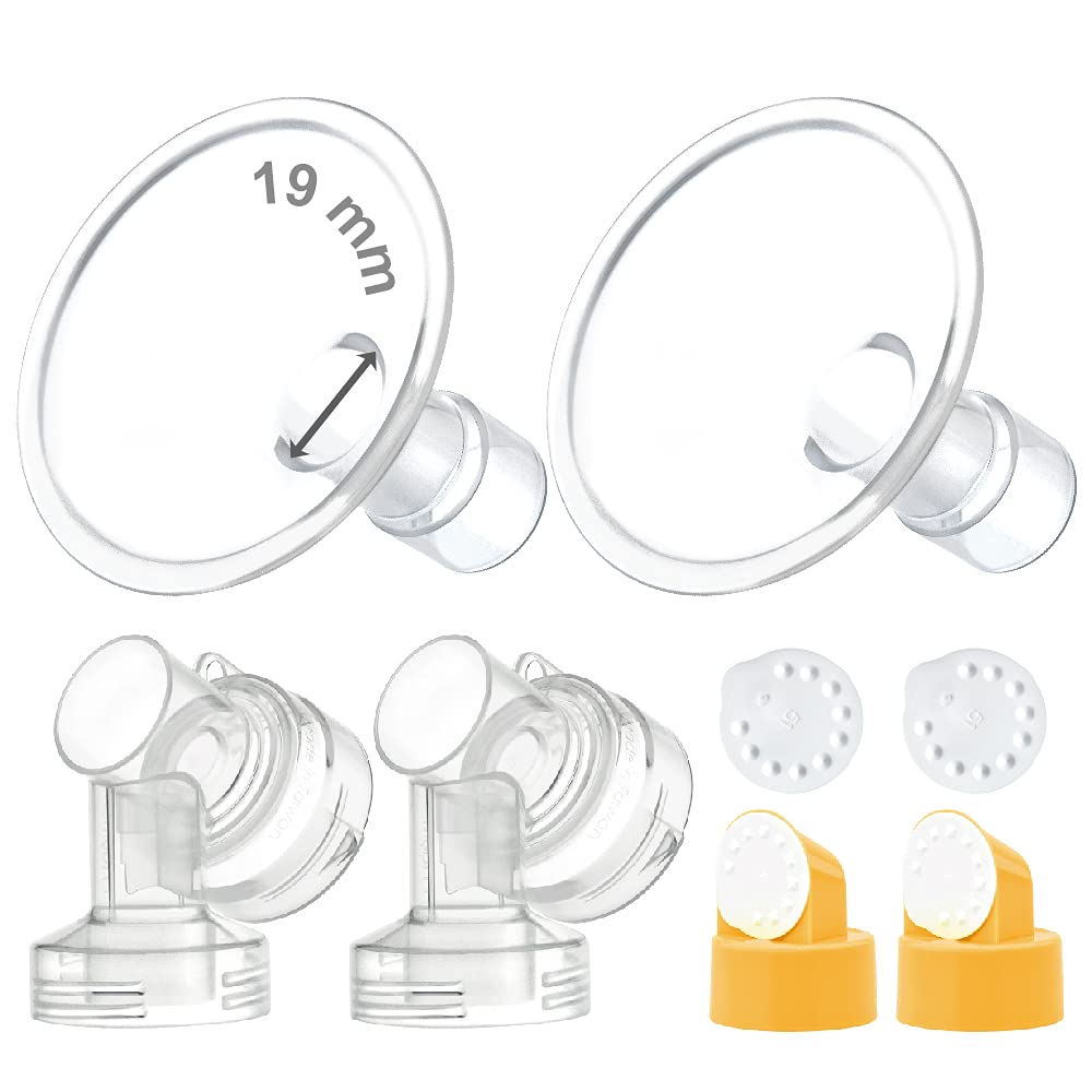 Maymom Brand 25 mm 2X Two-Piece Breastshield, 2X Base Connector w/Valve and Membrane for Selected Medela Breast Pumps; Medium Shield (19mm)
