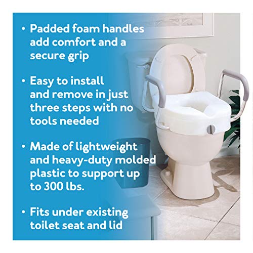 Carex EZ Lock Raised Toilet Seat with Handles, 5 Inch Elevated Handicap