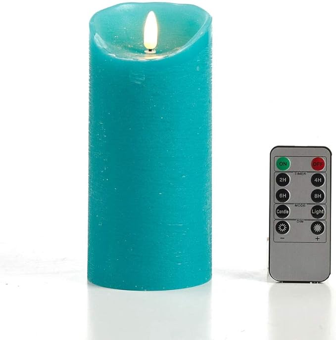 glowiu Teal Candle Pillar Realistic Wick Battery Operated