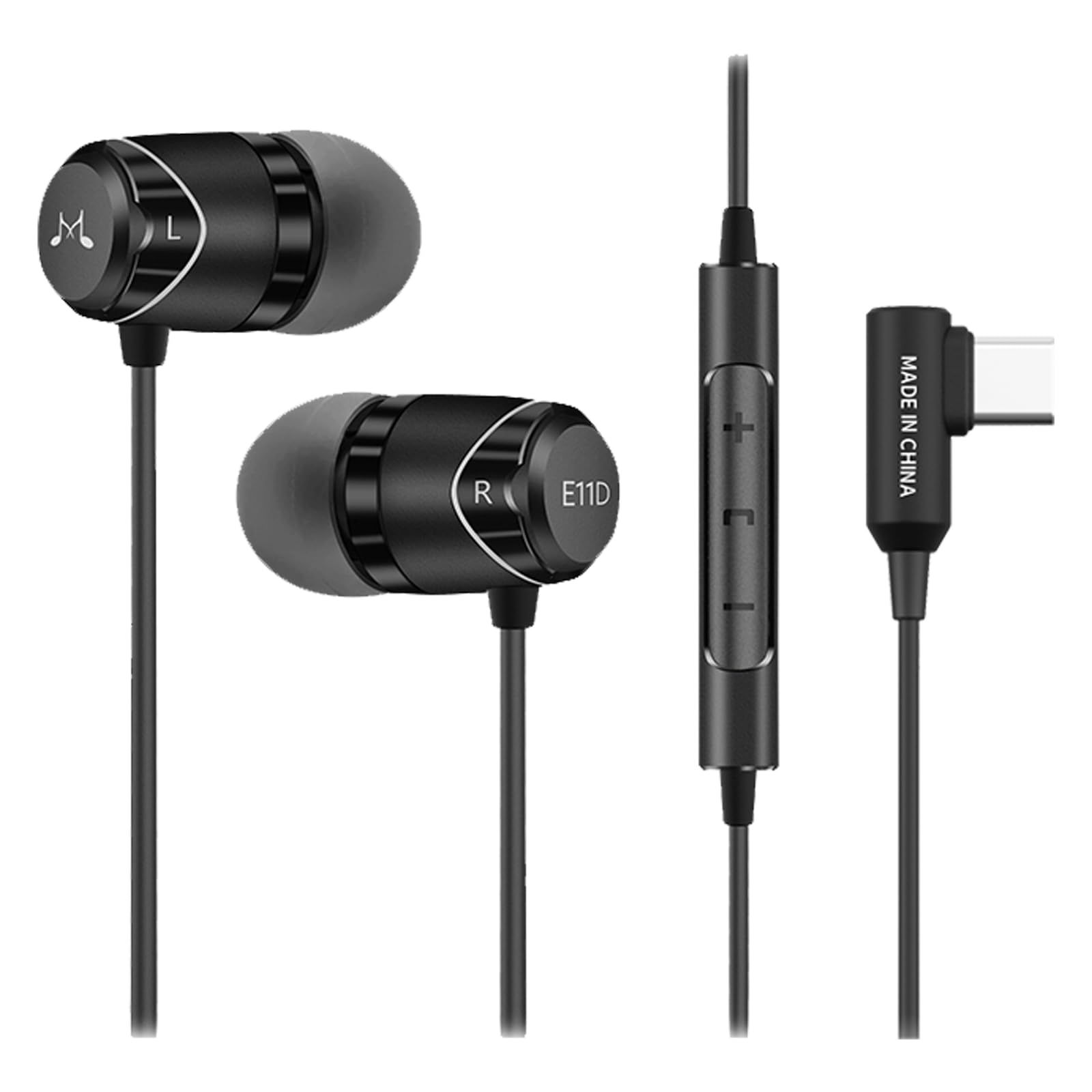 Soundmagic E11D Digital USB C Headphones Type C Earbuds with Microphone HiFi Stereo Earphones Powerful Bass Noise Isolating Compatible with Android Device Black