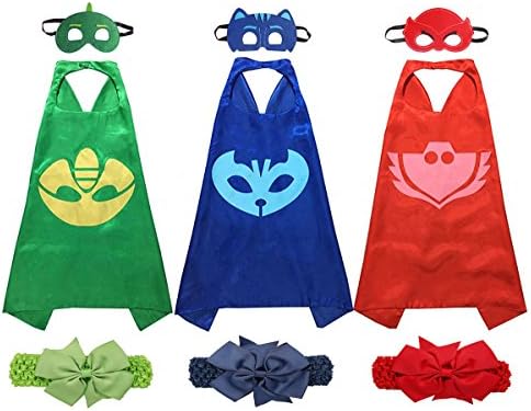 Sprric Cartoon Hero Masks Costumes for Kids Set of 3 Capes and Masks with Hair Bands
