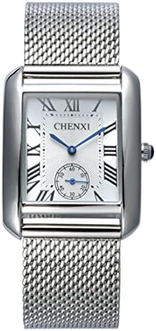 Gets Mesh Wrist Watch Silver Business Dress Casual Stainless Steel Rectangular Analog Quartz Watches