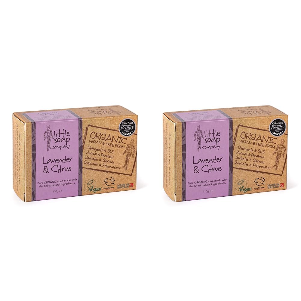 Little Soap Company Organic Soap Bar - Vegan, Cruelty Free, No SLS or Parabens with English Lavender & Citrus |Natural & Organic Body & Hand Soap (110g) (Pack of 2)