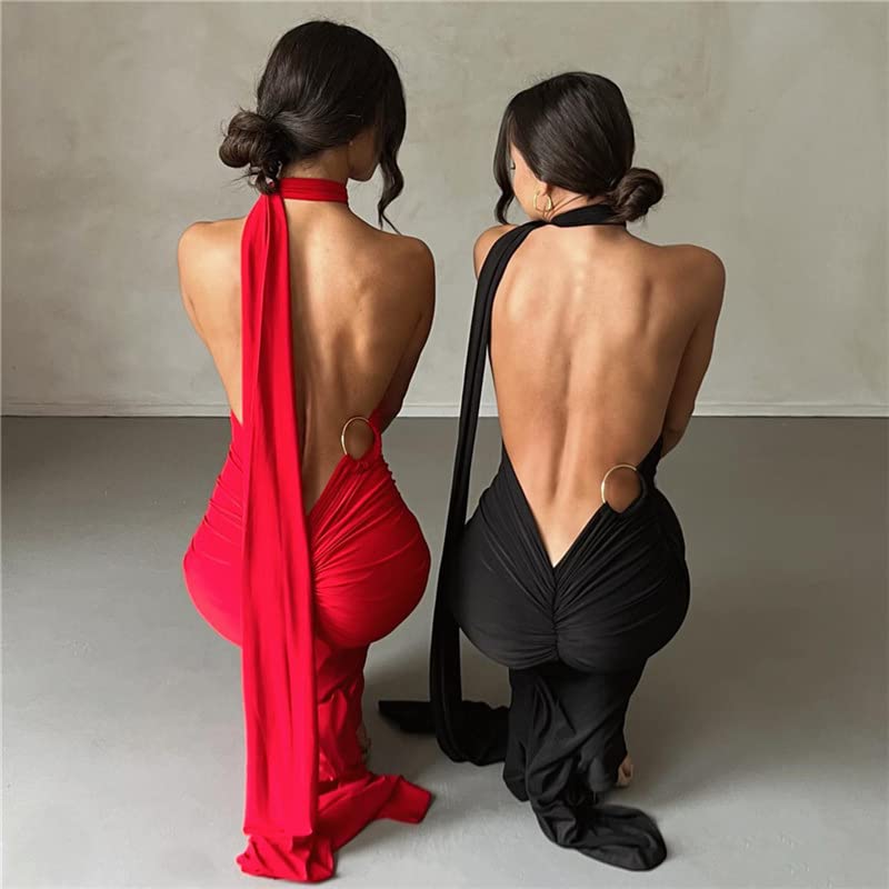 ABYOVRT Women Sexy Backless Bodycon Sleeveless Open Back Maxi Dress for Going Out, Elegant Party Cocktail Long Dress