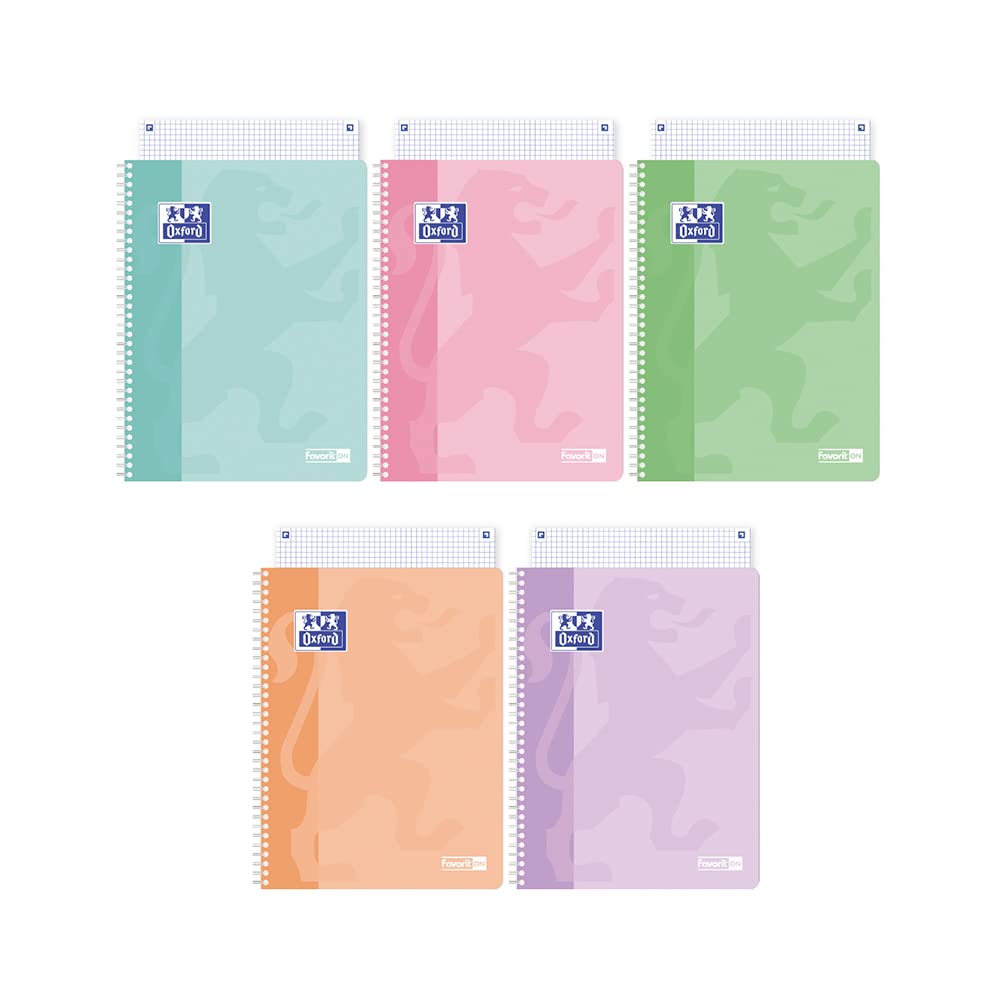 Oxford Favorit Notebook A4, Pastel, Spiraled, Squares 5 mm, Paper 90 g/m², Assorted Colours (400159112)