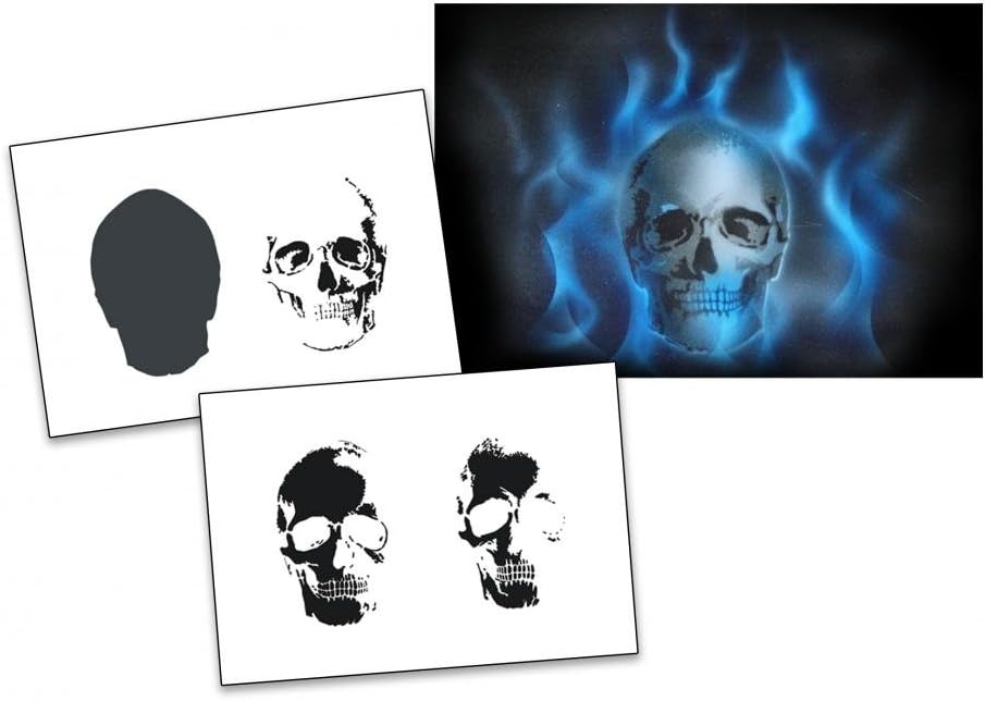 UMR-Design AS-010 Skull Airbrush Stencil Template Step by Step Size XS