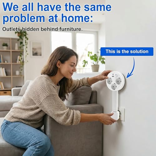 Regleta con barra de extensión extensible, 3 enchufes retráctiles con USB C y USB A para mesa, oficina, cocina, escritorio regulable en altura