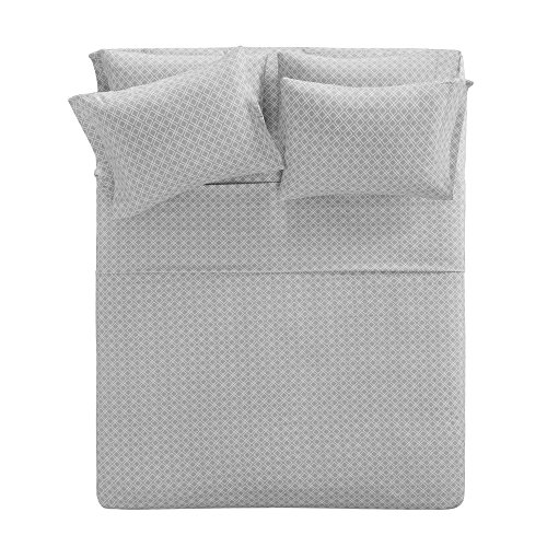 Comfort Spaces Cotton Flannel Breathable Warm Deep Pocket Sheets with Pillow Case Bedding, Full, Grey Geo 4 Piece