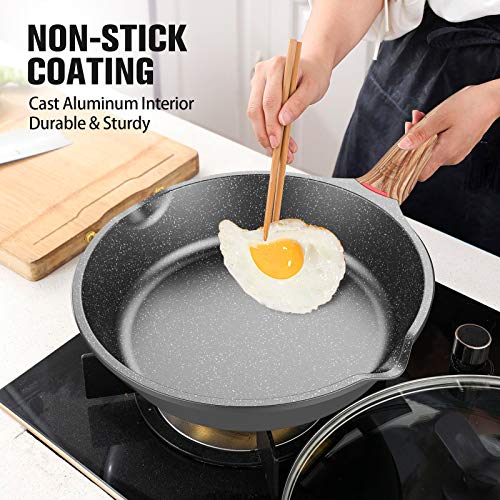 Ms.life Nonstick Induction Granite Stone Frying Pan, Skillets with HeatResistant Ergonomic