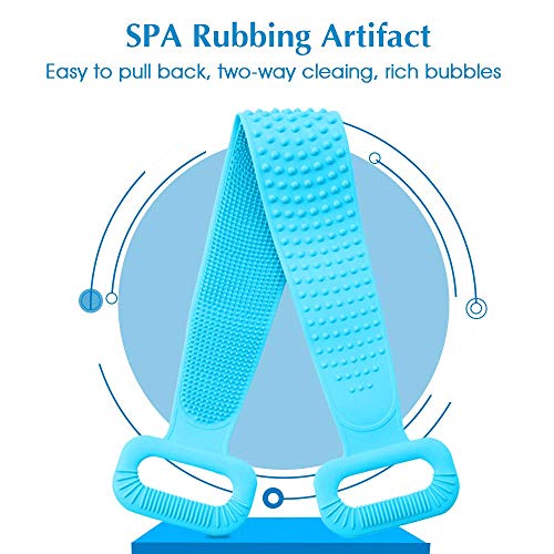Silicone Back Scrubber for Shower, Exfoliating Lengthen Silicone Bath Body Brush, Easy to Clean, Lathers Well, Eco Friendly, Long Lasting, Comfortable Massage for Shower(Blue)