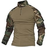 MAGCOMSEN Tactical Shirt Airsoft Shirt Camo Shirt Slim Fit Long Sleeve with Zipper