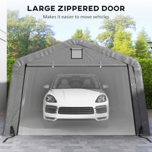 Outsunny 12 x 20 ft Heavy Duty Carport, Outdoor Portable Garage Canopy Tent with 2 Ventilation Windows, Large Door, Car Shed Shelter for Truck, Boat, Motorcycle, Bike, Light Grey
