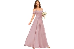 Miao Duo Off Shoulder Long Bridesmaid Dresses 2025 with Pockets A Line Chiffon Formal Dress for Women Wedding MD1201