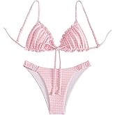 RoseSeek Women's 2 Piece Gingham Bikini Sets Tie Front Frill Bathing Suit Set Wireless Padded Swimsuit