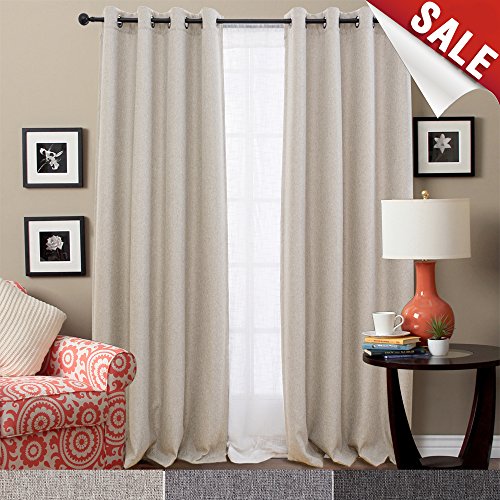 Thermal insulated faux linen room darkening curtains fo…